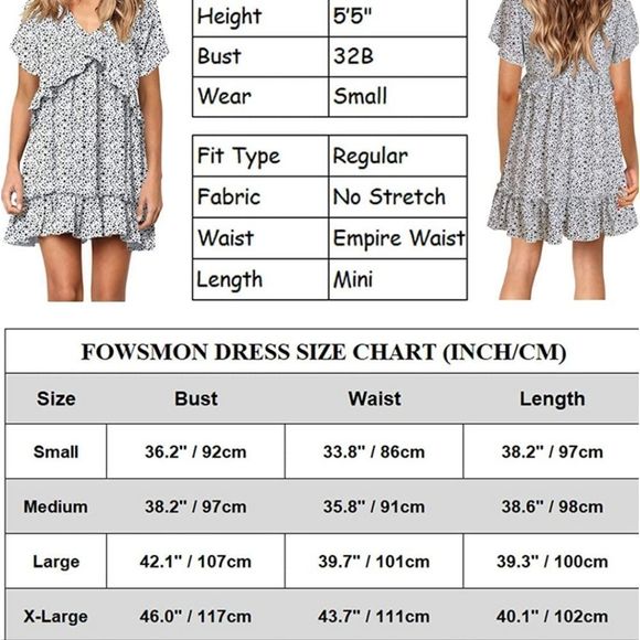 NWT FOWSMON Womens Ruffle Flowy Swing Dress Short Sleeve V Neck Loose Fit - Picture 5 of 7